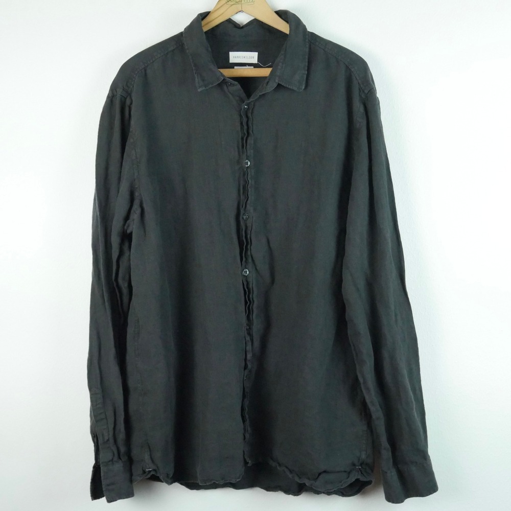 Harris Wilson Mens XXXL 3XL Jonas Linen Shirt Slim Fit Black Quiet Luxury Preppy